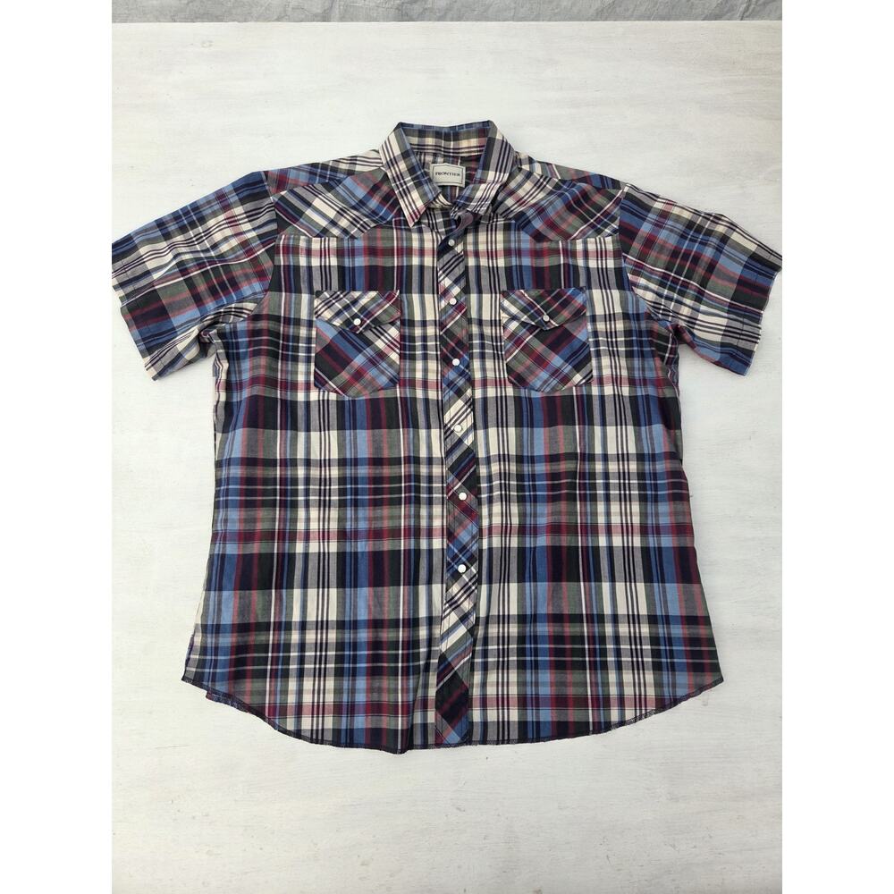 VINTAGE Frontier Western Shirt Men Pearl Snap Button Plaid XL Cowboy Rodeo